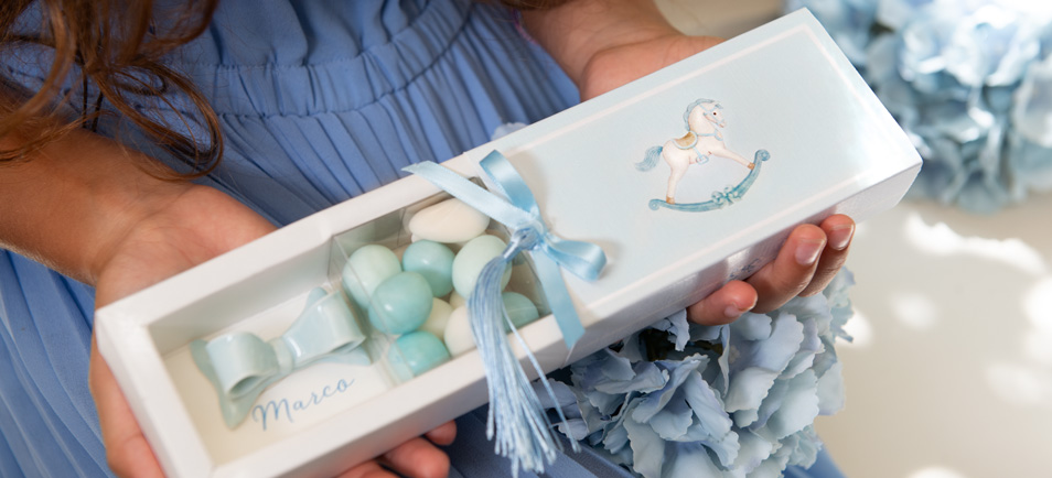 Baptism favor boxes - Cavallino rosa e azzurro